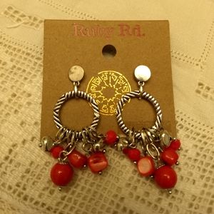 New Ruby Rd Silver and coral hoop earings